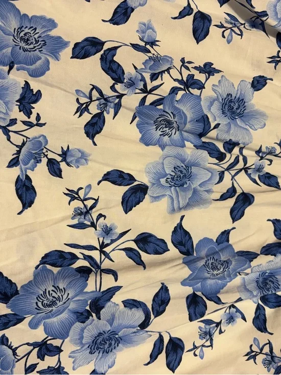 Joie Blue White Floral Puff Sleeve Belted Mini Dress Cotton Chinoiserie Size 8 - Picture 6 of 7